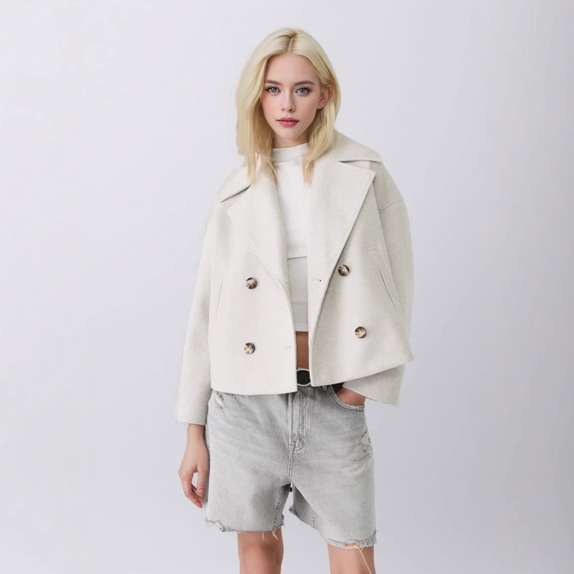 2025 Autumn New Women's Wool Coat European/American Style Fashion Simple Versatile Double-breasted Women's Wool Coat