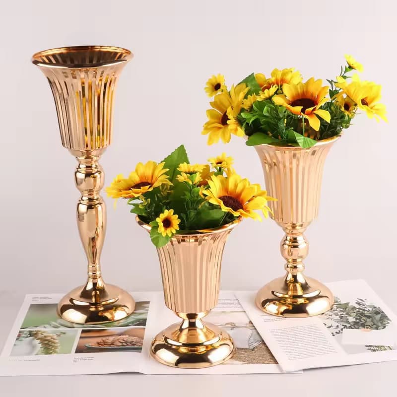 Bell vase electroplated flower ware striped dry iron vase wedding vase road guide ornaments table decoration supplies