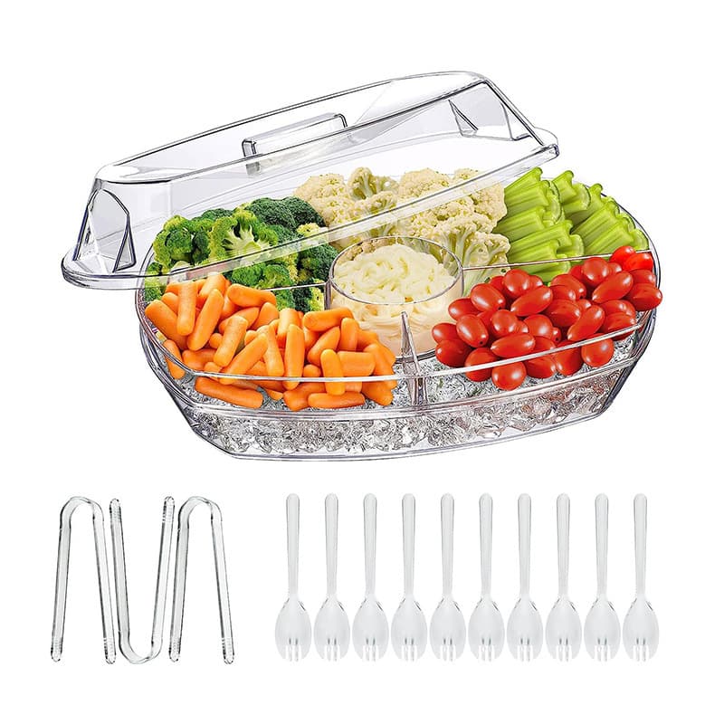 Amazon Cross-border Ice Fruit Tray, Double-Layer Transparent European Plastic Fruit Plate, Party Platter for Food