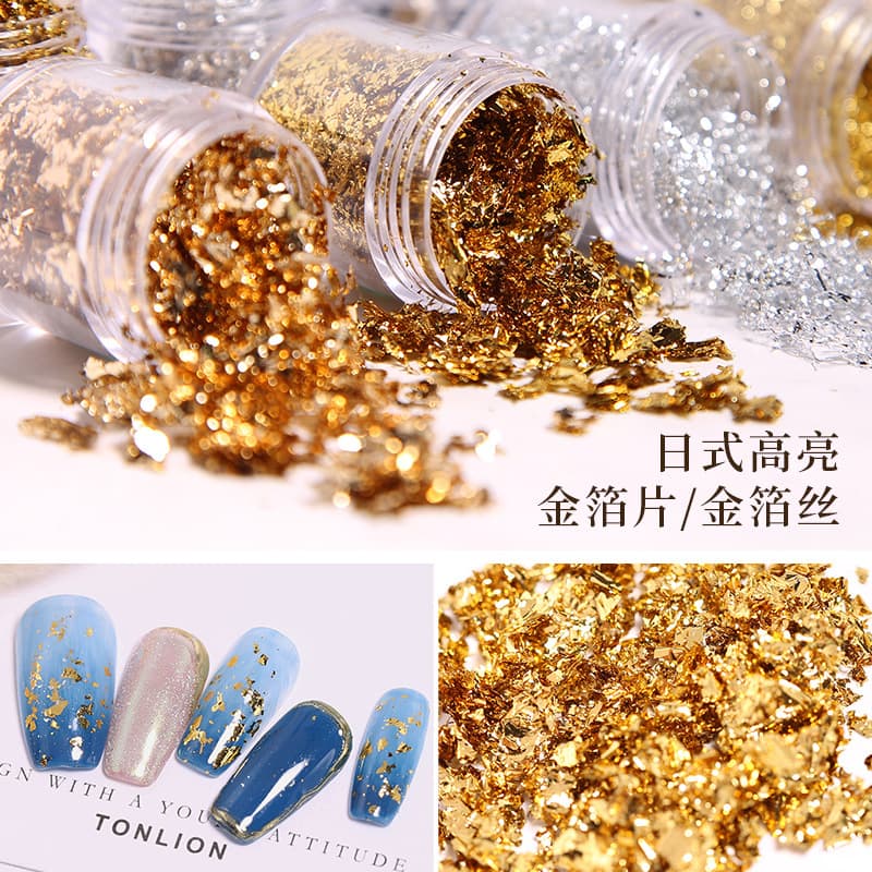 Korean Style Nail Art Gold Foil Paper Fragments Silver Foil Thread Gold Foil DIY Nail Art Gel Polish Light Therapy Nail Tips
