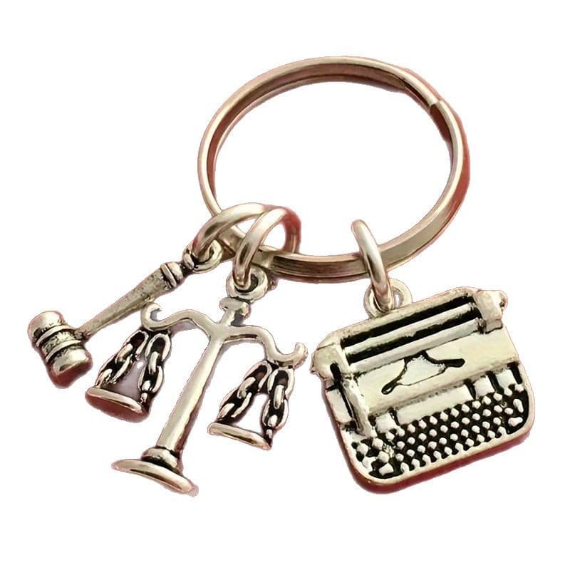 Fashion Alloy Justice Theme Keychain Hammer Balance Typewriter Charm Women's Fashion Justice Keychain