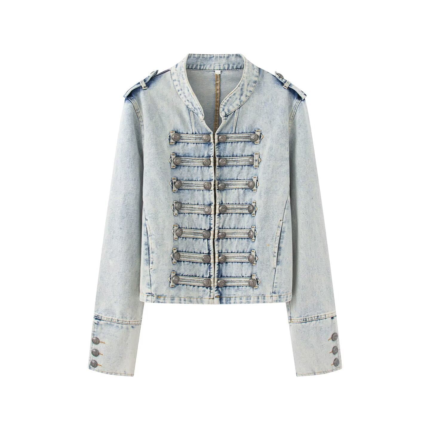 TAOP&ZA Women's 2026 Summer New Arrival European Vintage Royal Style Button-Decorated Denim Long-Sleeve Jacket