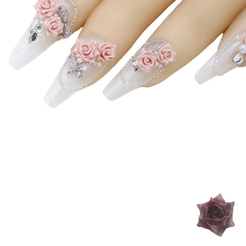 Mixed Soft Carved Rose Nail Art Decoration Sweet Camellia Resin Diamond Xiaohongshu New Style Nail Accessories Wholesale