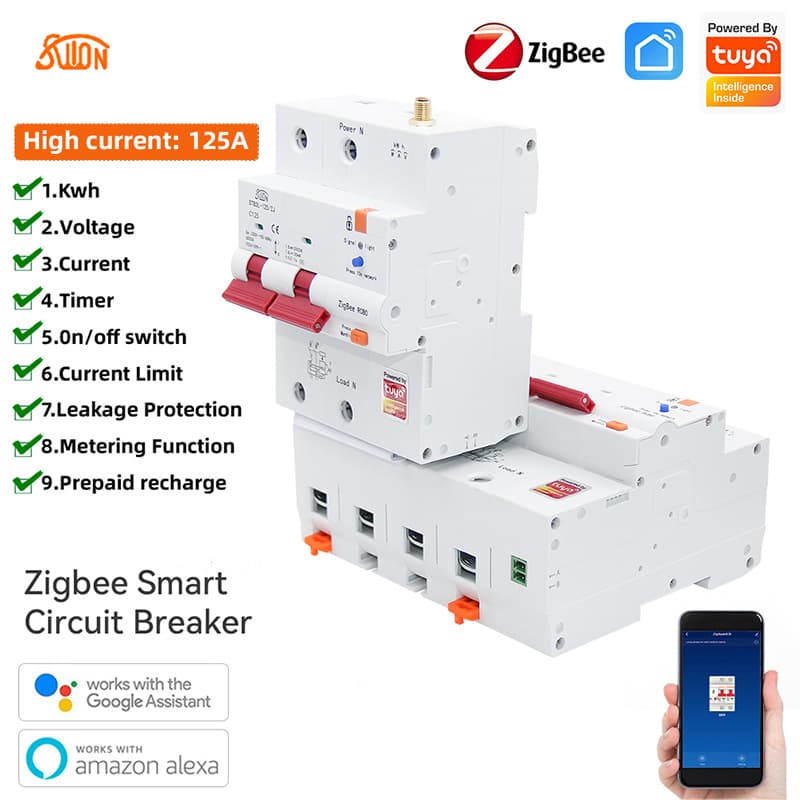 Zigbee smart circuit breaker power statistics leakage protection circuit breaker mobile phone remote control Tuya APP125A