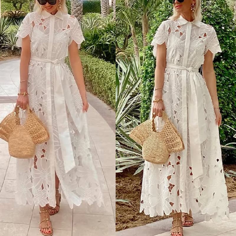 Summer Casual Lace Open Cardigan Single Button Dress Women's Style Cross-Border Independent Station New 2025 AE Stock Origin Chi