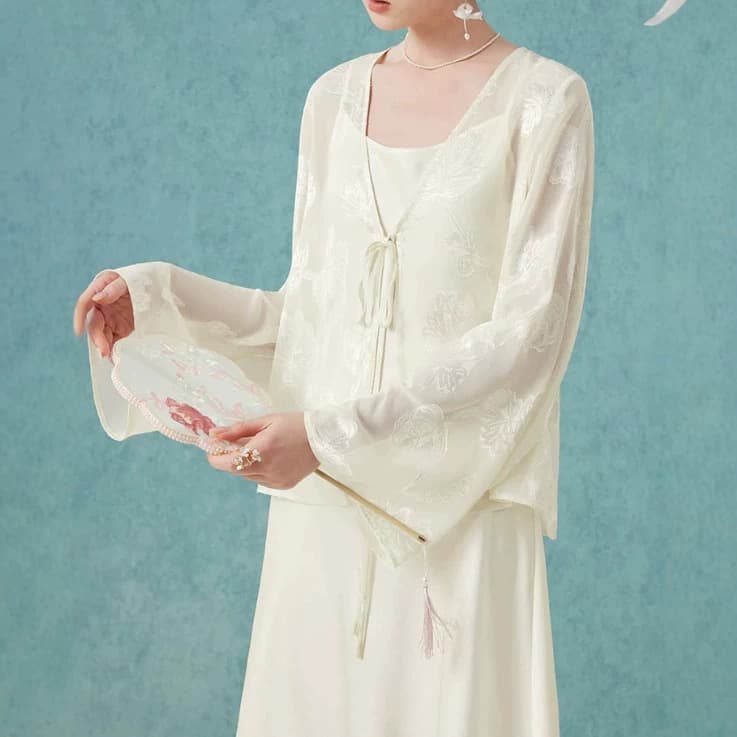 2026 Summer New V-Neck Cardigan Chinese Style Jacquard Top New Chinese Lightweight Short Jacket Women F86S230
