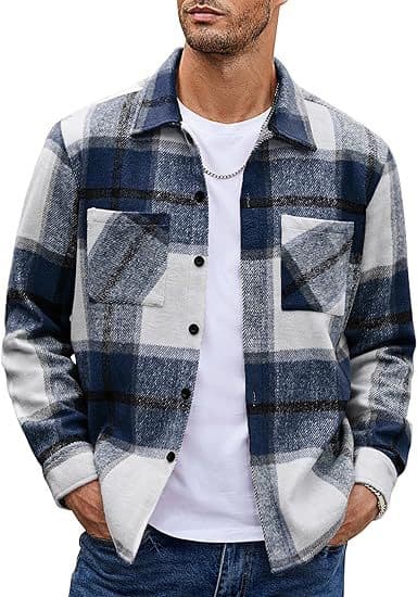 2023 Amazon Men's Flannel Thickened Casual Fashion Plaid Shirt Jacket Stylish Commute Essential