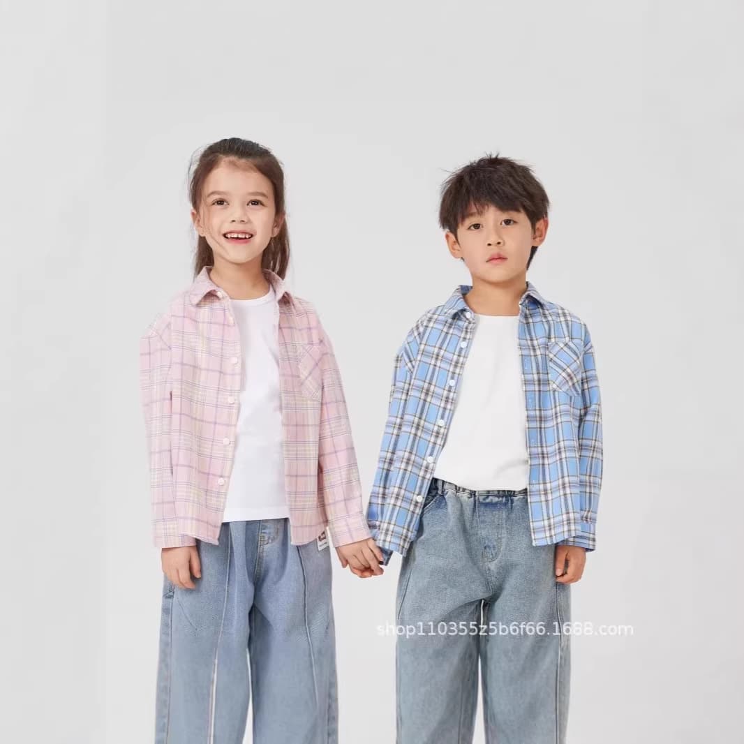 Children's Shirt Long Sleeve Turn-down Collar 2025 Spring Plaid Shirt Jacket for Boys