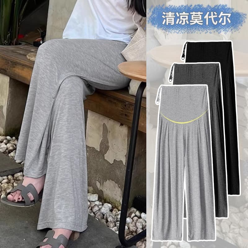 2025 Summer Thin Maternity Pants for Outer Wear, Large Size Pants That Do Not Tighten the Belly, Wide-Leg Pants, Modal Leggings, Summer Style