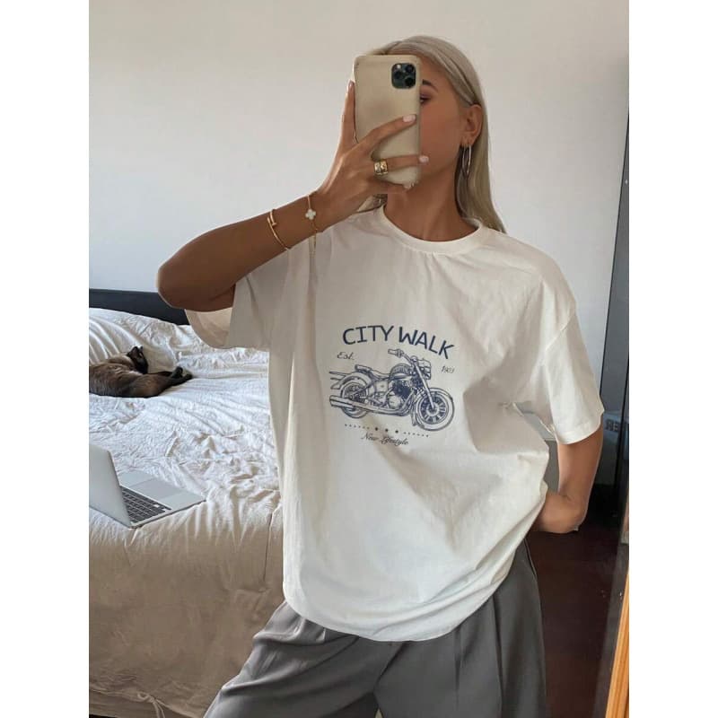 European Size Pure Cotton DAZY Women Short Sleeve Round Neck T-Shirt, Fashionable