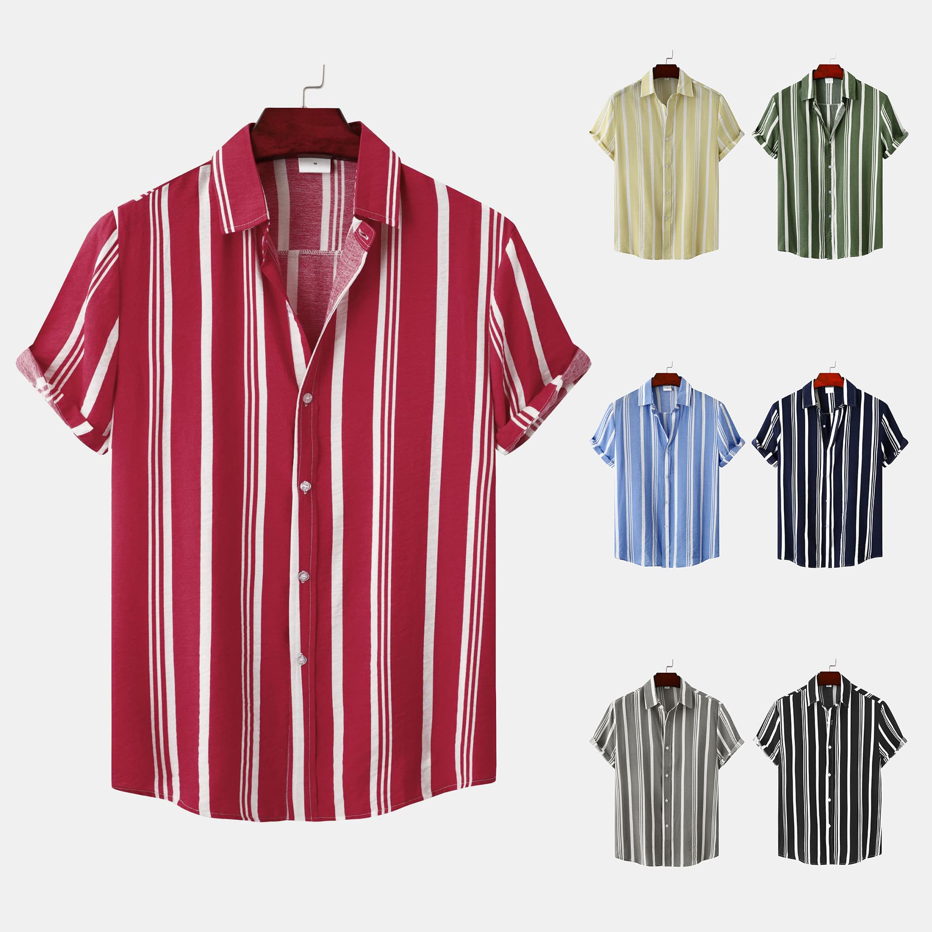 Cross-border Men's Fashion 2024 Spring/Summer New Men's Shirt Casual Striped Print Short Sleeve Shirt