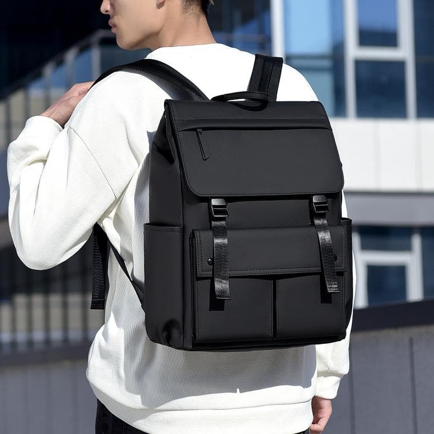 Men's Laptop Backpack, Large Capacity Flip-Top Student Bookbag, Lightweight Travel Trendy 15-Inch