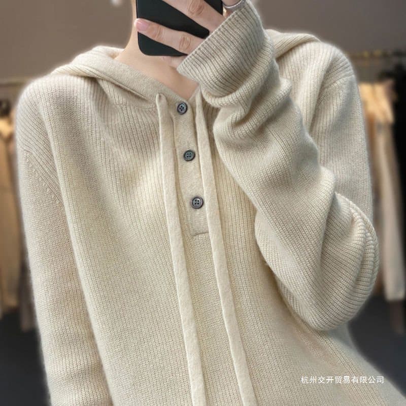 Hooded Pullover Wool Sweater Autumn/Winter Commute Slim Outer Wear Thickened Inner Layer Long Sleeve Knitted Base Layer Women