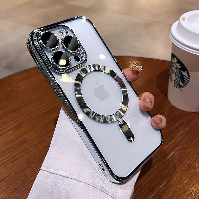 Magnetic Phone Case Compatible with iPhone 17 Pro Max, iPhone 16, Electroplated Transparent 15 with Lens Film, Soft Case 13