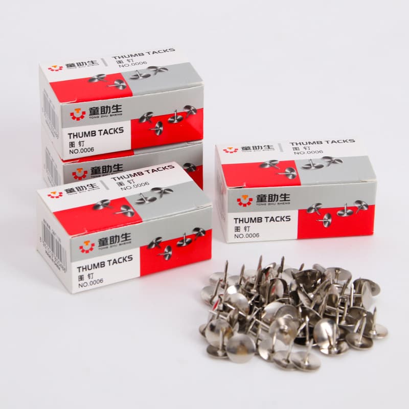 Office Supplies Thumbtacks Nickel-Plated Boxed Thumbtacks Strong Fixing Metal 10mm Nails 80 Pieces Stationery Wholesale