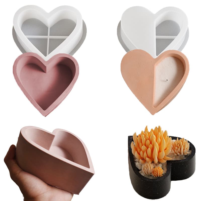 Heart-shaped Aromatherapy Candle Cup Resin Silicone Mold, DIY Half-Heart Flower Pot Storage Box Plaster Ornament