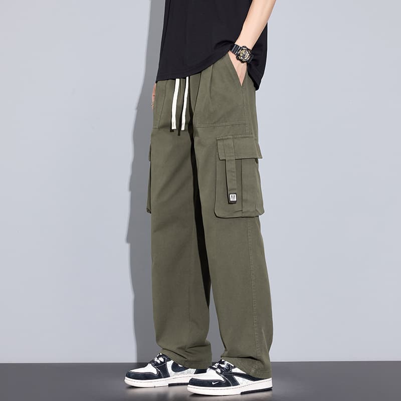 Men's 2026 new trendy brand men's summer loose wide-leg straight comfortable cotton casual trousers
