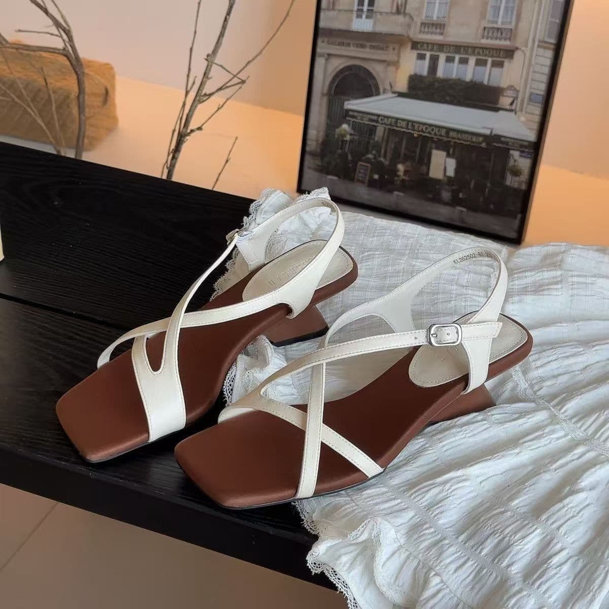 2026 Summer Niche Design Open-Toe Sandals for Dresses, Soft Leather Edition ~ French Stunning Cross-Strap Wedge Heel Sandals for Women