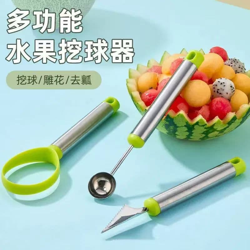 Multifunctional stainless steel fruit ball scooper three-piece set carved knife watermelon ball scoop kitchen gadget set