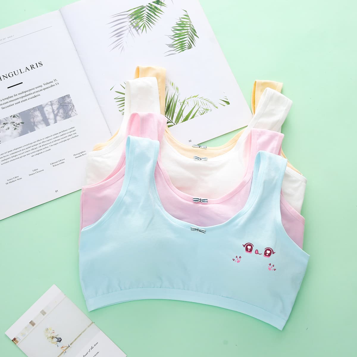 Pure Cotton Teenage Girls Bra with Sponge Padded Vest Style Underwear Comfortable Breathable Development Stage Children's Clothing