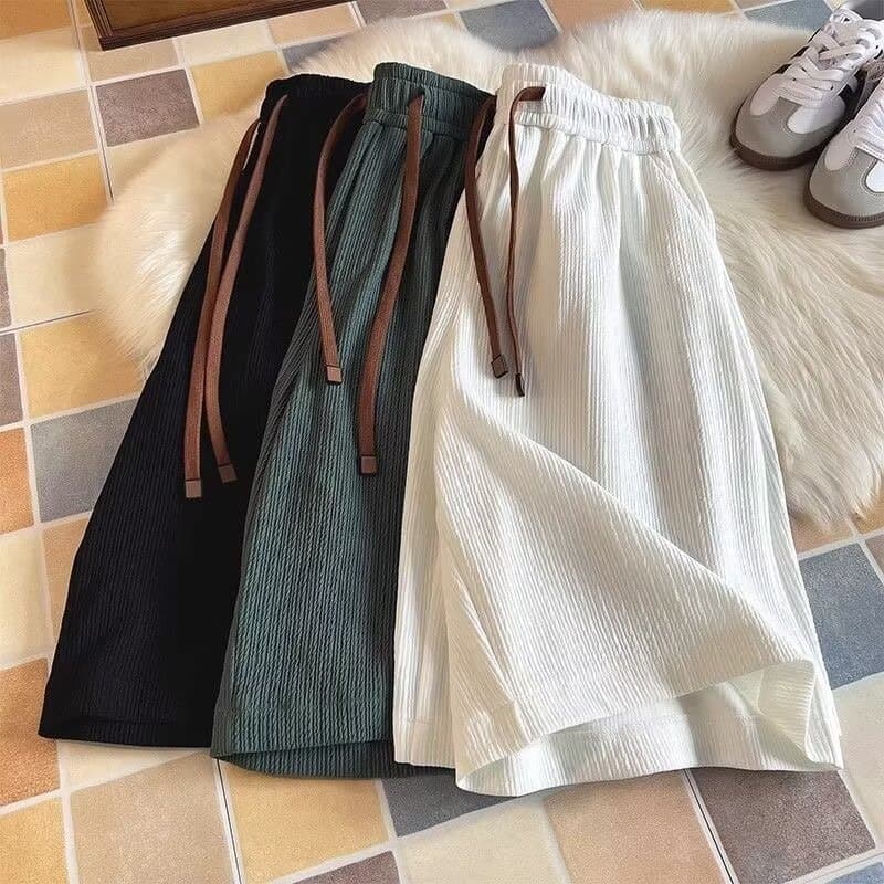 Wrinkled Ice Silk Quick-Dry Shorts for Men, Loose Casual Athletic Pants, American Summer Beach Shorts, Thin Breathable Trousers