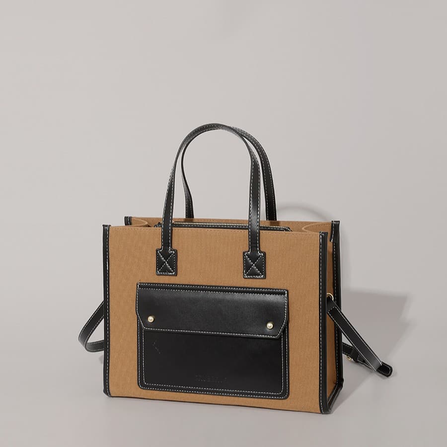Foreign trade new fashion canvas bag with contrasting color handbag, fashionable high-quality shoulder bag, large capacity tote bag