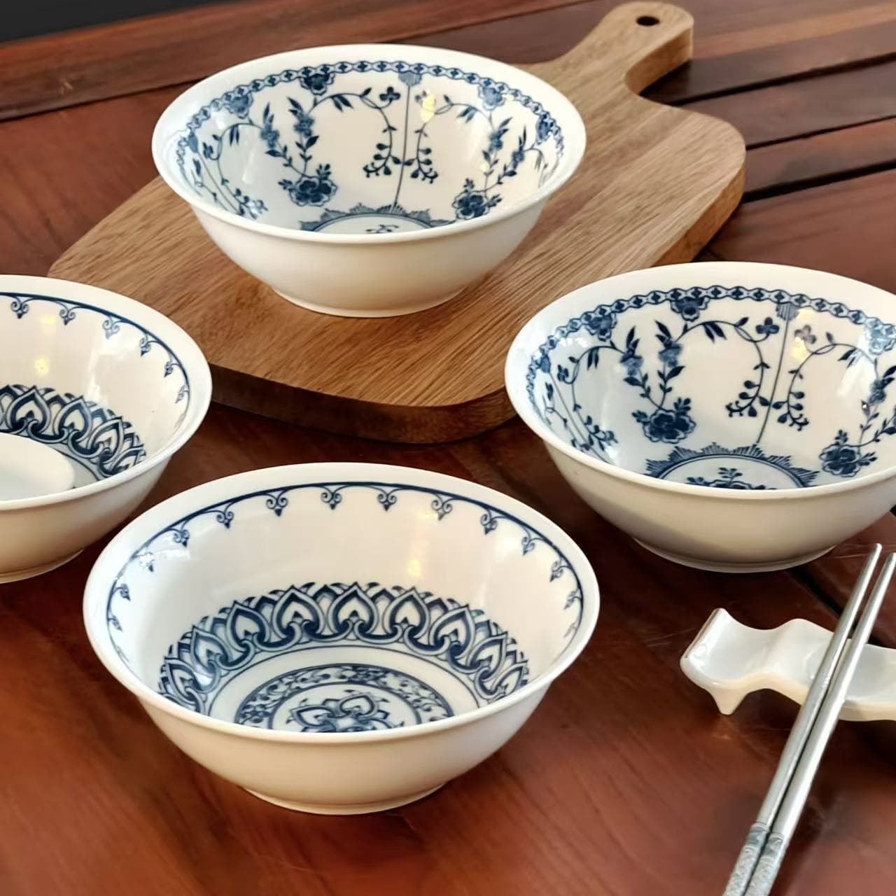Underglaze Tableware Japanese Blue and White Ceramic Bowl Household Rice Bowl Noodle Bowl 6-Inch Dou Bowl Soup Bowl Material Bowl