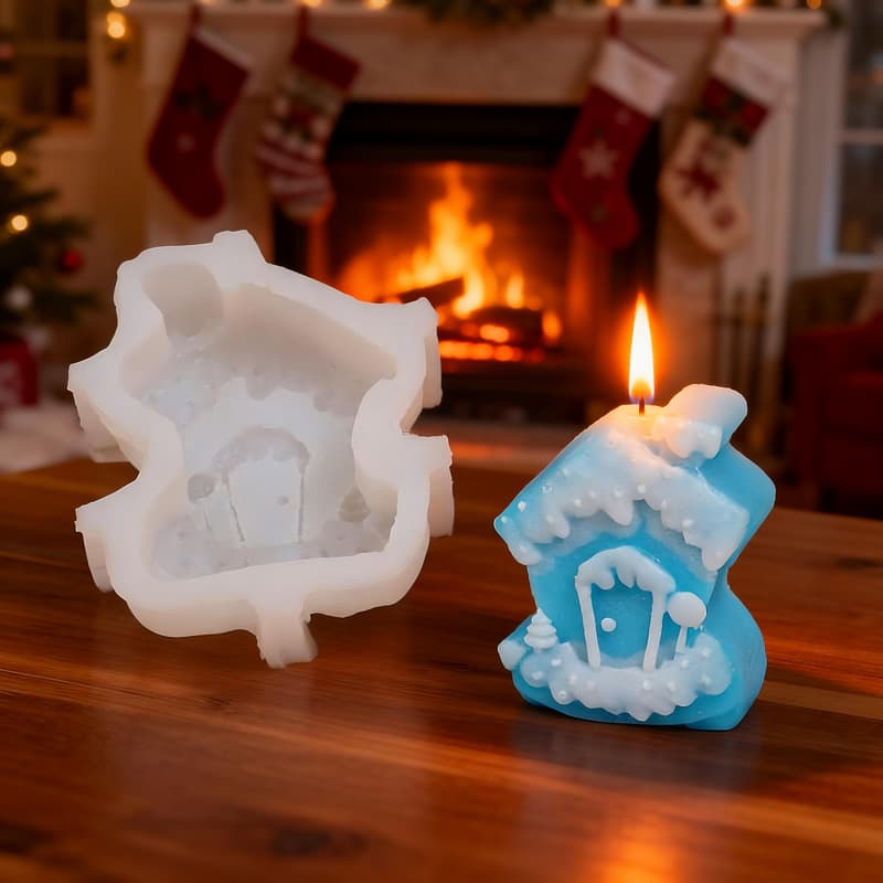 DIY Candle Silicone Mold Christmas Oil Painting Style Cabin Small House Ornament Mold Aroma Diffuser Home Decoration Mold