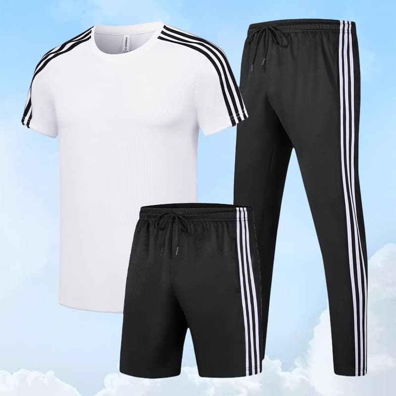 8XL large size sports suit 2024 summer new style trendy three stripes loose and versatile two-piece set short-sleeved T-shirt short
