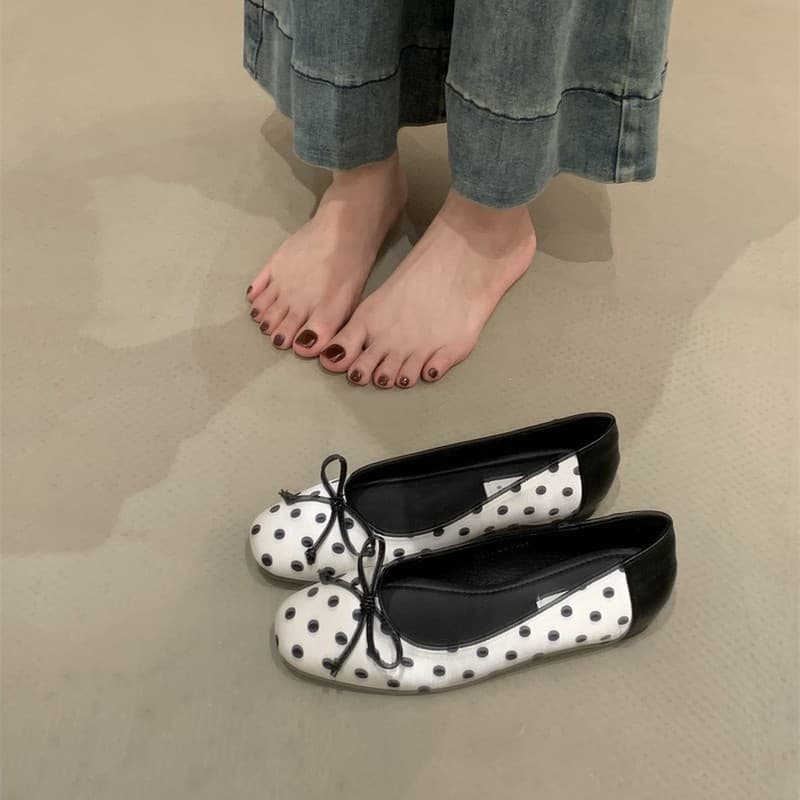 French-Style Niche Design Polka Dot Bow Flat Ballet Shoes for Women, New Versatile Slip-On Loafers