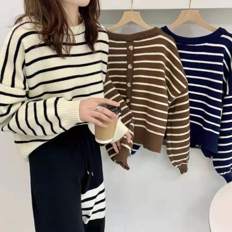 Japanese sweater women's loose outer wear Korean style striped 2026 new autumn style foreign style versatile loose casual sweater