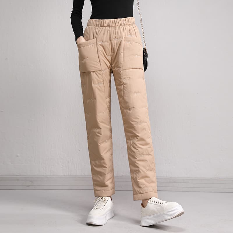 2025 Winter Lightweight Down Cotton Pants for Women, Fashionable New Straight-Leg Pants, Loose and Slimming, Plus Size Warm Pants for Women