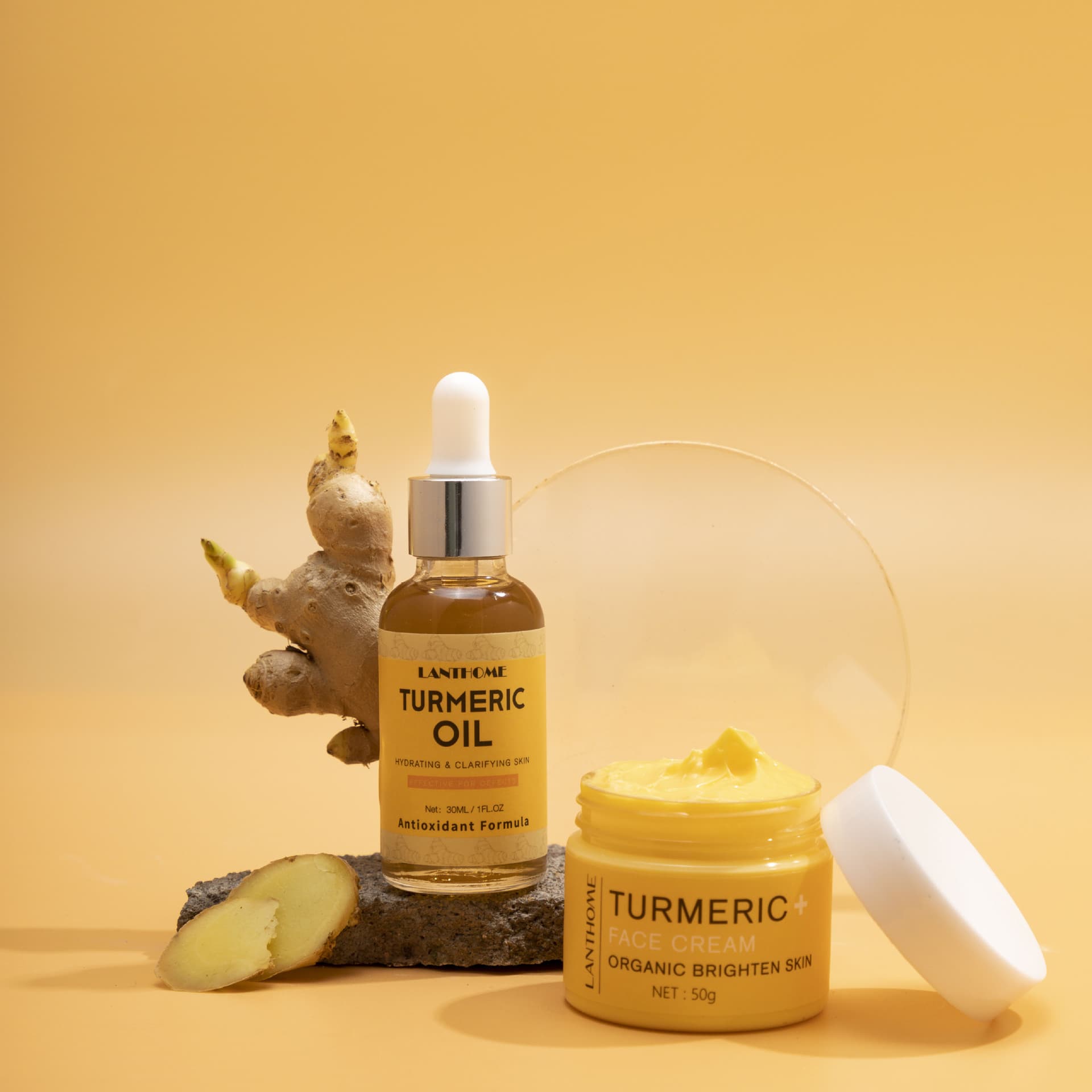 Lian Biquan LANTHOME Turmeric Skincare Set 30ml + 50g for Moisturizing and Nourishing Facial Care