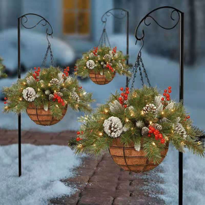 Cross-border Independent Site Christmas Decoration Hanging Basket Artificial Plant Faux Red Berry Flower Basket Festival Hanging Pot Hanging Planter Ornament