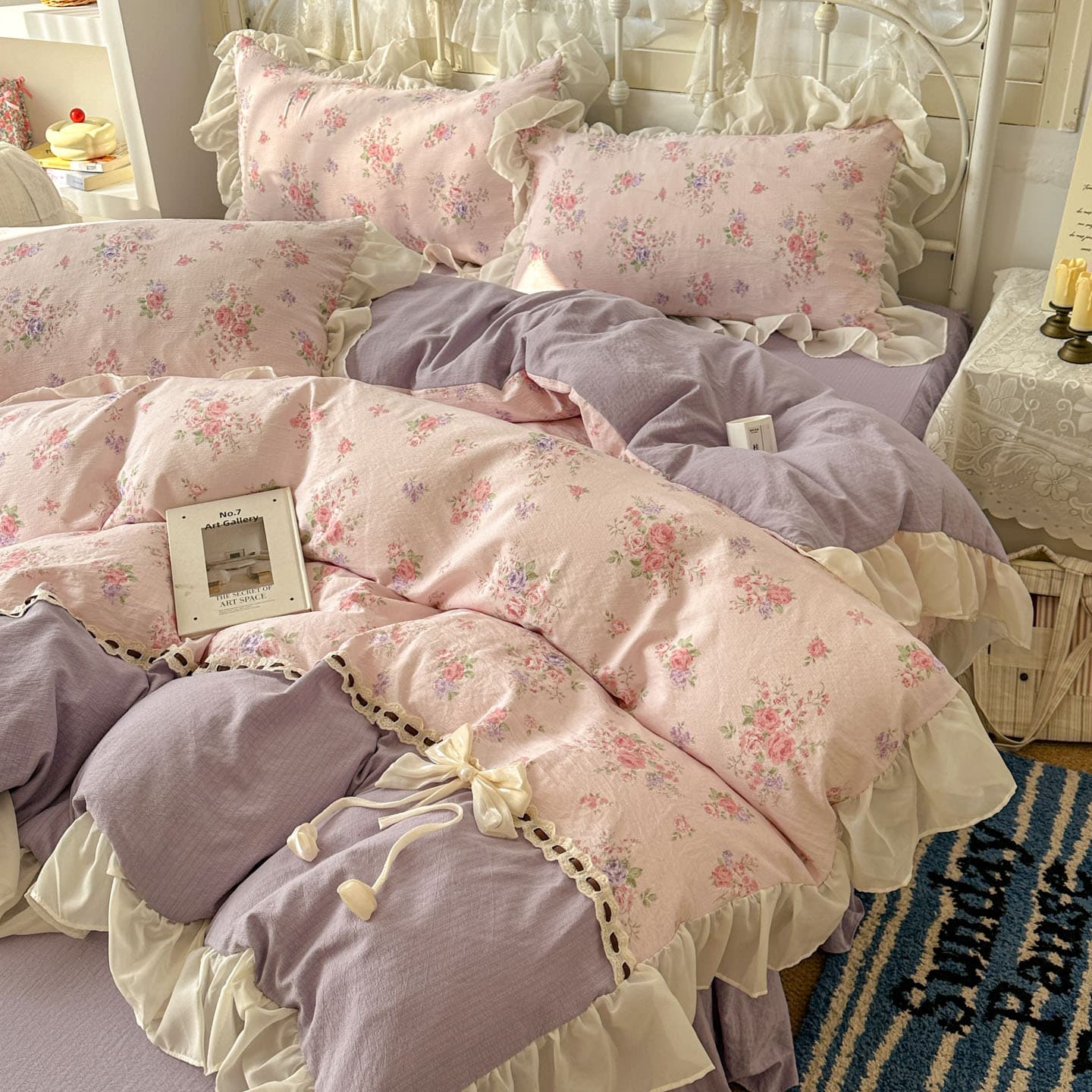 Ins-style Fresh Cloud-like Crinkled Gauze Double-layer Cotton Pure Cotton Bedding Set for Bedroom Fitted Sheet Style Duvet Cover Student