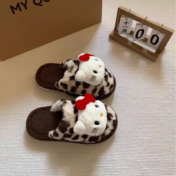 Cute Cat Plush Cotton Slippers, Winter Warmth, Indoor Home, Female Student Dormitory Soft-Soled Cotton Slippers with Fleece Lining
