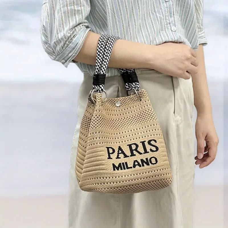Korean style Feng Shui bucket bag woven bag fashionable fortune bag knitted hand bag shoulder bag bag hand bag female holiday bag