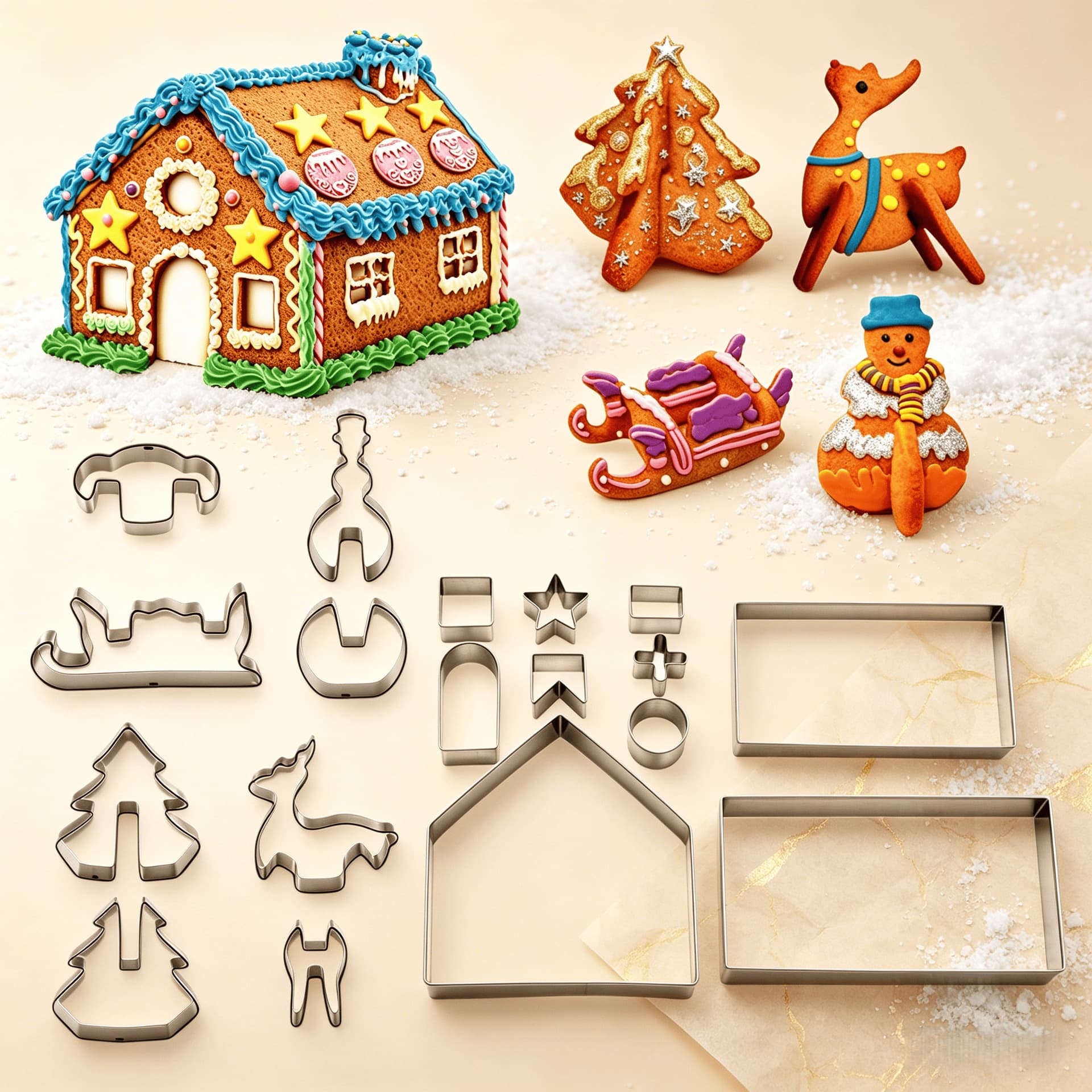 18-Piece Christmas Stainless Steel 3D Cookie Mold Set, Gingerbread House Biscuit Mold, Baking Tools