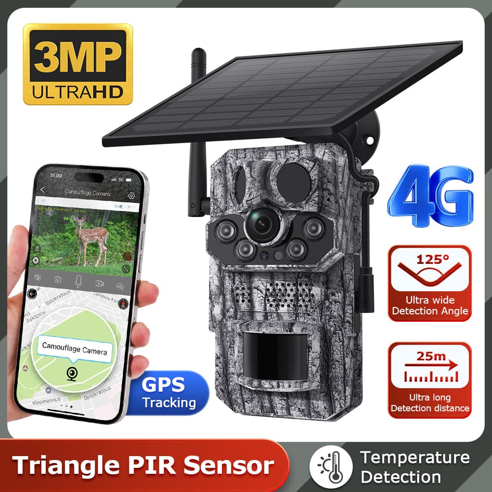 Full-Color Night Vision Solar 4G Hunting GPS Trail Camera Animal Monitoring Camera Solar Hunting Camera Wide Angle