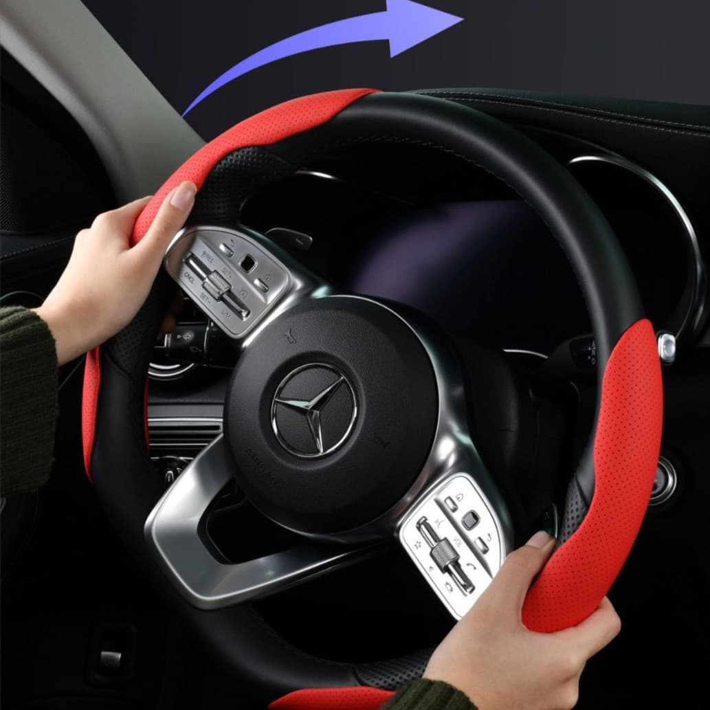 Steering wheel cover for car, universal for all seasons, perforated Nappa leather, non-slip, sweat-absorbent, D-type men's and women's decorative summer ultra-thin handle cover
