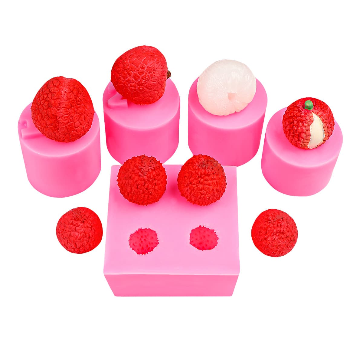 3D Lychee Fruit Jelly Chocolate Mousse Silicone Mold 4-Cavity Lychee Fondant Decor Squishy Toy