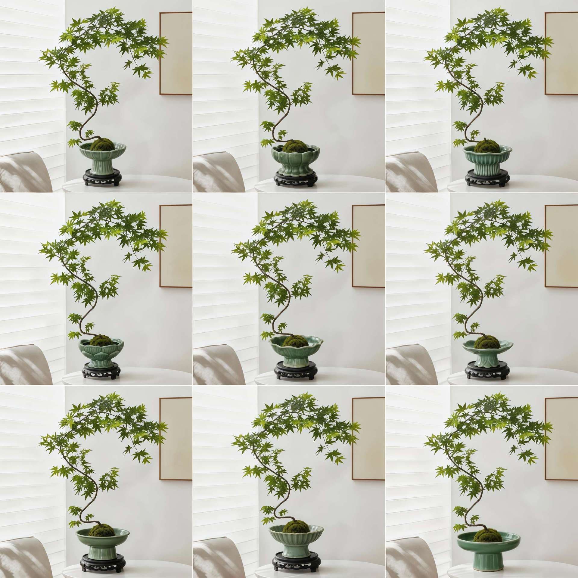 Liquidambar Formosana Flower Pot Moss Ball Potted Plant Green Plant Pot Chinese-Style Foliage Four Seasons Flower Bonsai Plant Bergamot Tray