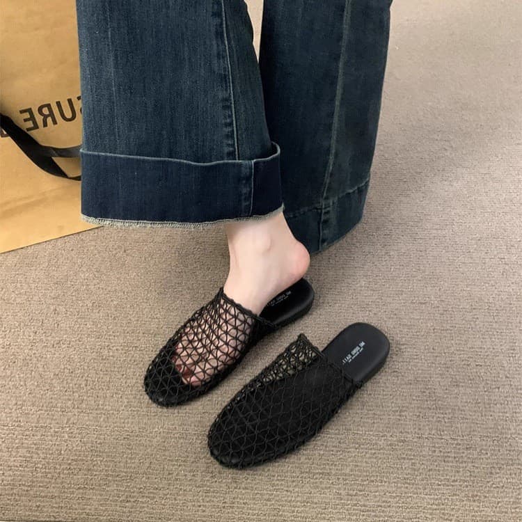Women's French-style Fishnet Toe-Covered Slippers, Summer Outdoor Sandals 2026 New Style, Pair with Dresses, Hole Fisherman Shoes