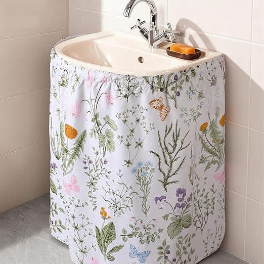 Cross-border Amazon Nordic Pastoral Watercolor Flower Washbasin Skirt Cabinet Curtain Sink Skirt Bathroom Kitchen