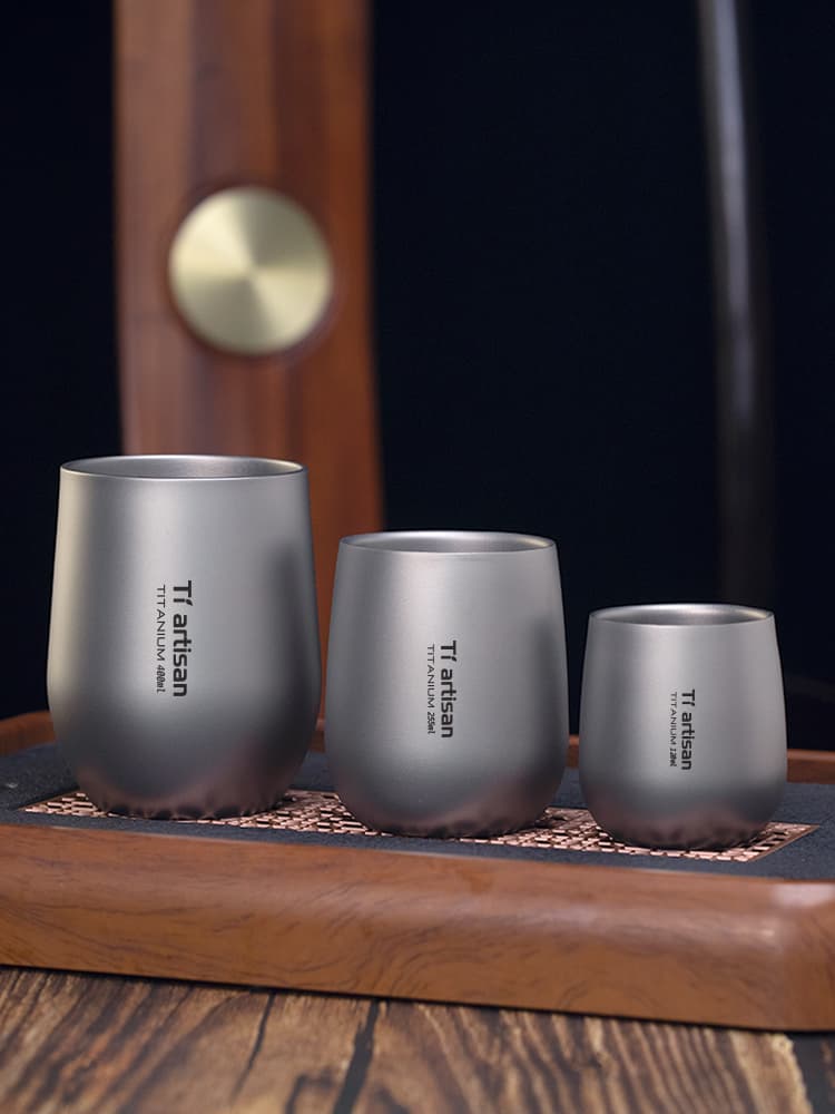 Titanium Craftsman Pure Titanium Water Cup Outdoor Camping Double-Layer Anti-Scald Coffee Cup Titanium Alloy Kung Fu Tea Cup Host Cup Titanium Cup