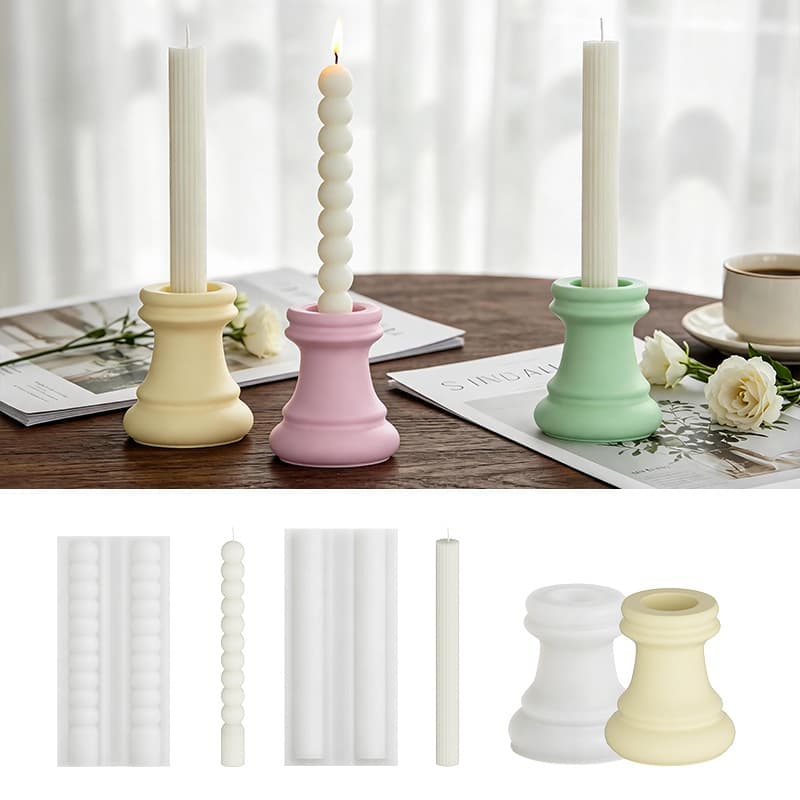 Ins Style Beaded Round Strip Long Rod Candle Silicone Mold DIY Long Candle Base Mold