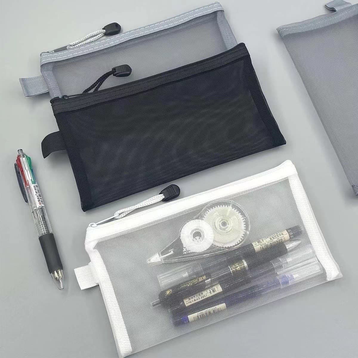 Minimalist Transparent Mesh Pencil Case Storage Bag Student Exam Specific Portable Large Capacity Stationery Pouch Wholesale 2