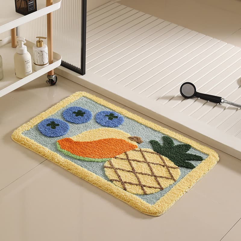 Fresh Fruit Style Plush Bathroom Floor Mat, Dirt-Resistant, Wear-Resistant, Cold-Insulating, Imitation Cashmere Foot Mat for Bathroom, Cloakroom Floor Mat