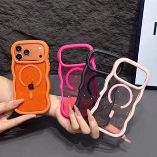 Glitter Phone Case for iPhone 17 Pro Max, Wave Design iPhone 17 Case, Magnetic 16 Anti-Drop 15 Soft 14 for Women