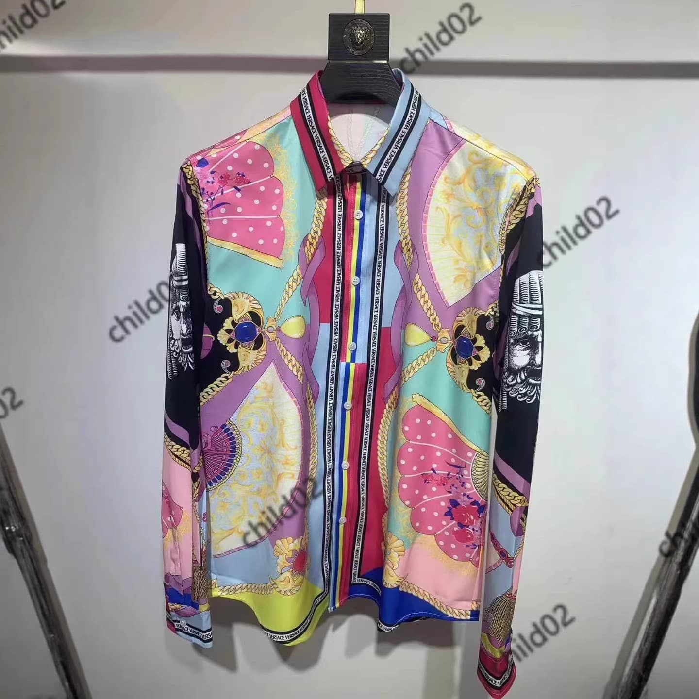 2026 Cross-Border Hot Style Miyake Pleated Shirt 3D Digital Collar Print Fashionable Plus Size Loose Single-Breasted Summer